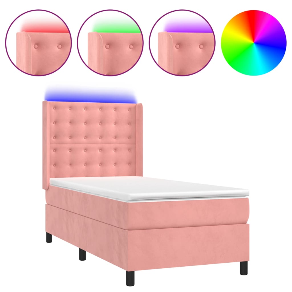 Sommier à lattes de lit matelas et LED Rose 80x200 cm Velours