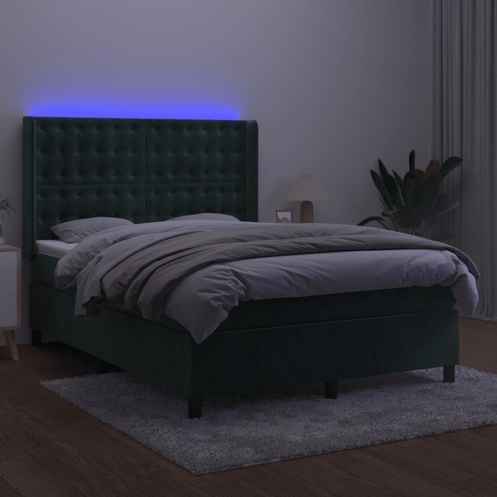 Sommier à lattes de lit matelas et LED Vert foncé 140x190 cm