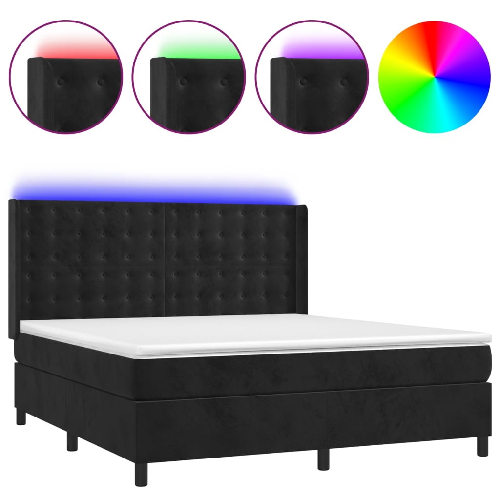 Sommier à lattes de lit matelas et LED Noir 160x200 cm Velours