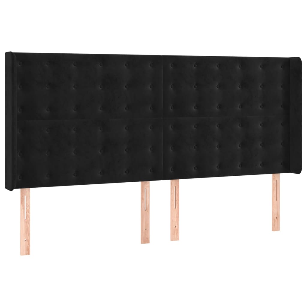 Sommier à lattes de lit matelas et LED Noir 160x200 cm Velours