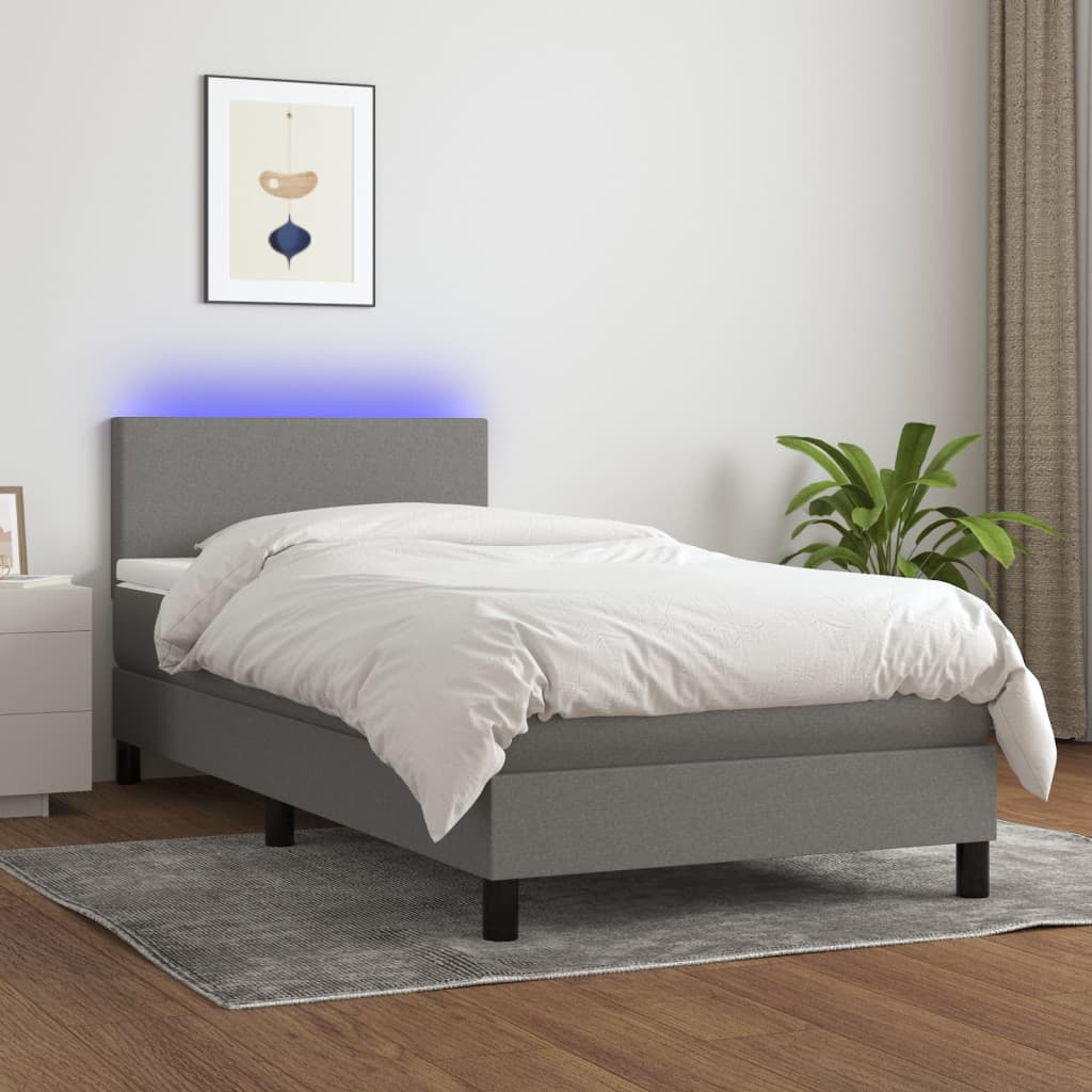 Sommier à lattes de lit avec matelas et LED Gris foncé 80x200cm