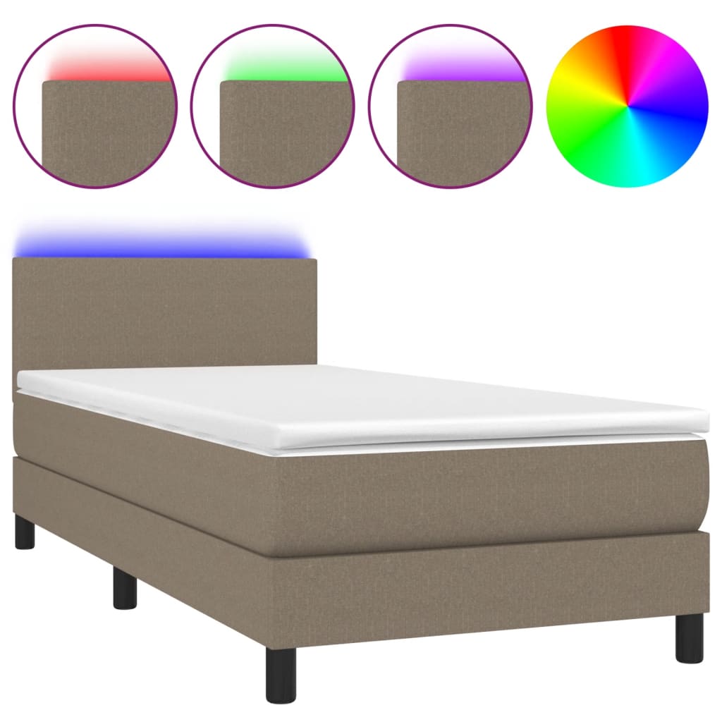 Sommier à lattes de lit avec matelas LED Taupe 80x200cm Tissu