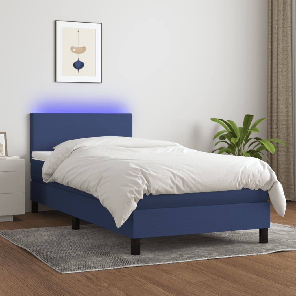 Sommier à lattes de lit avec matelas et LED Bleu 80x200cm Tissu