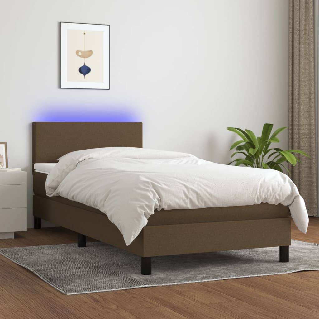 Sommier à lattes de lit et matelas et LED Marron foncé 90x190cm