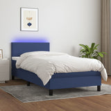 Sommier à lattes de lit avec matelas et LED Bleu 90x190cm Tissu