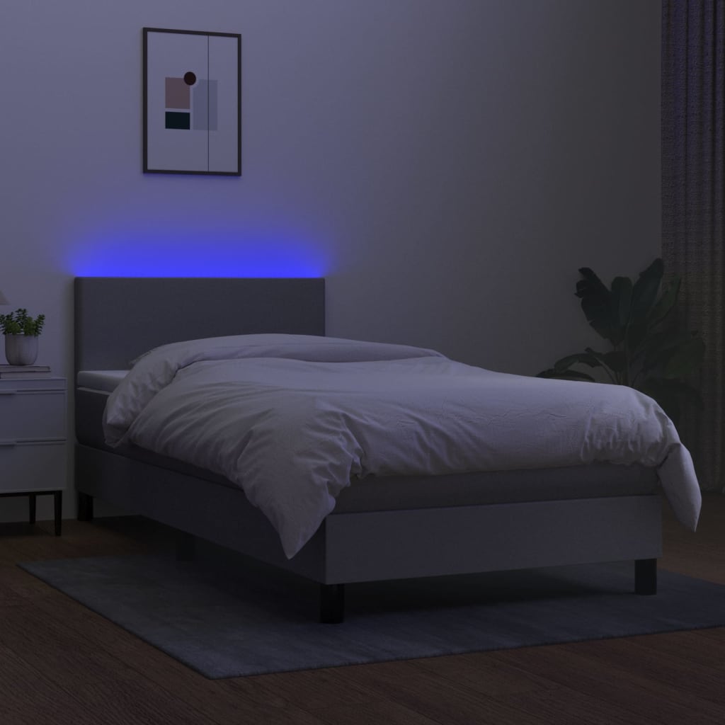 Sommier à lattes de lit matelas LED Gris clair 100x200 cm Tissu