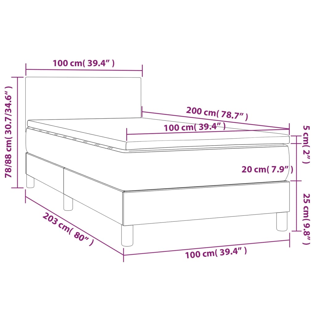 Sommier à lattes de lit matelas LED Gris clair 100x200 cm Tissu