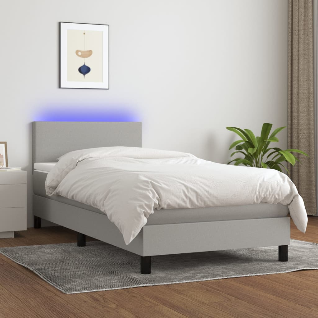 Sommier à lattes de lit matelas LED Gris clair 100x200 cm Tissu