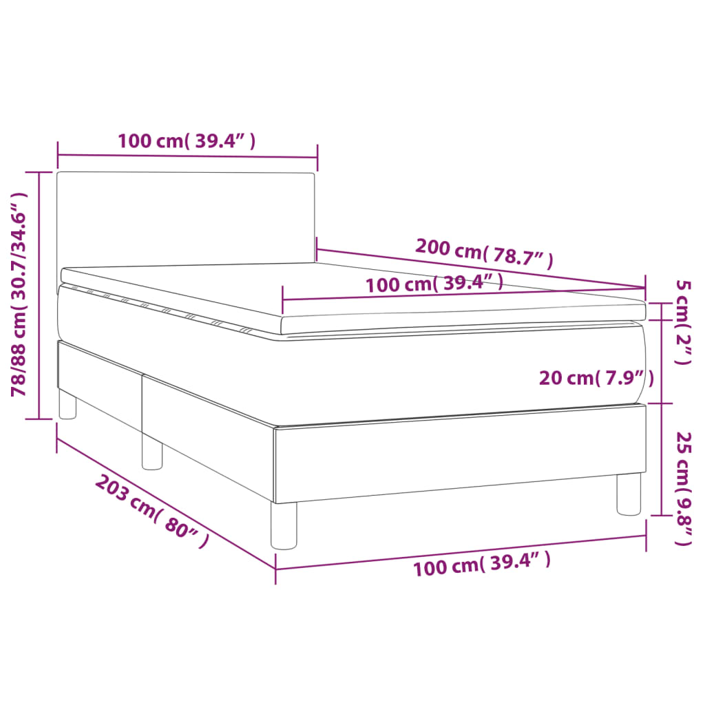 Sommier à lattes de lit matelas et LED Marron foncé 100x200 cm