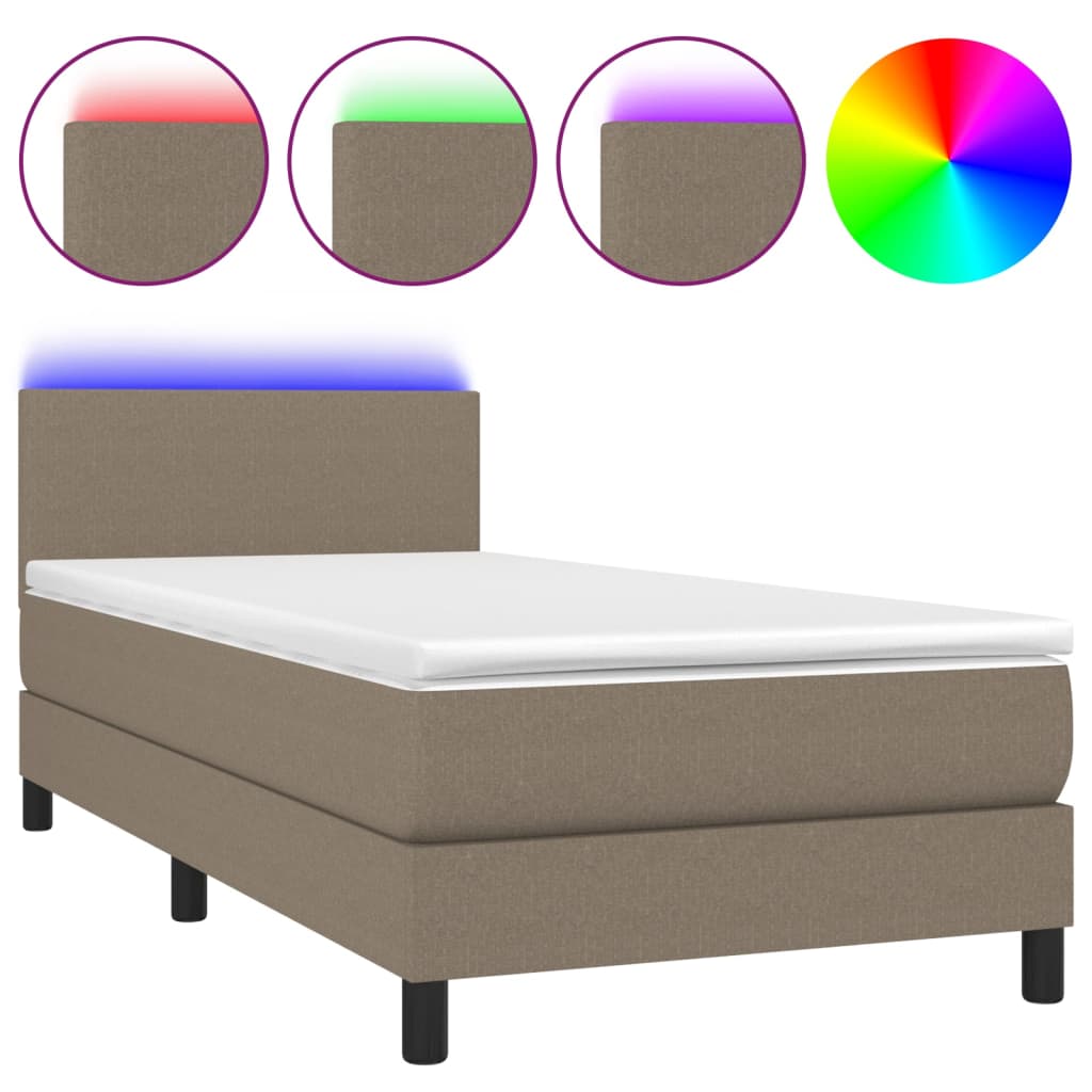 Sommier à lattes de lit avec matelas LED Taupe 100x200 cm Tissu