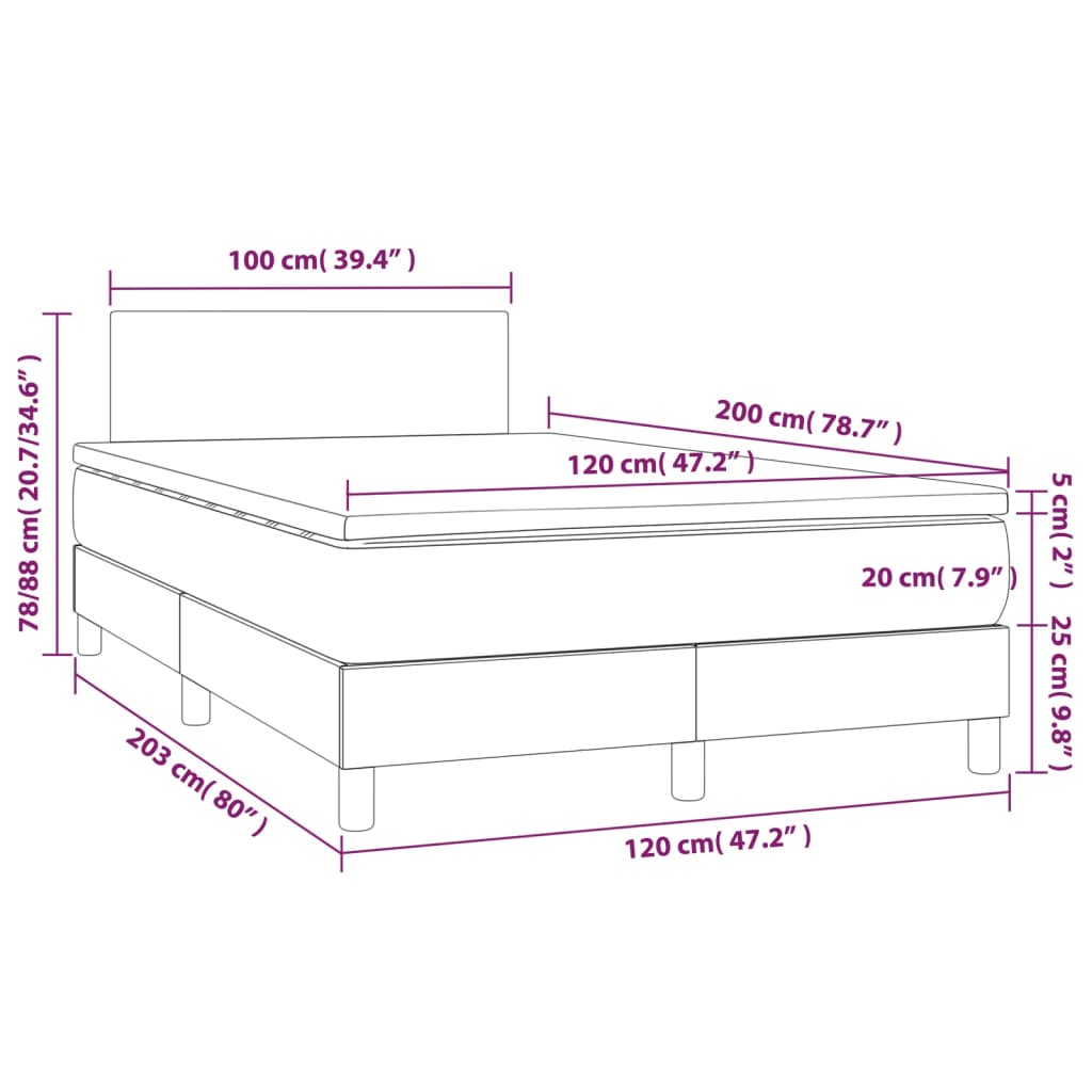 Sommier à lattes de lit matelas et LED Marron foncé 120x200 cm