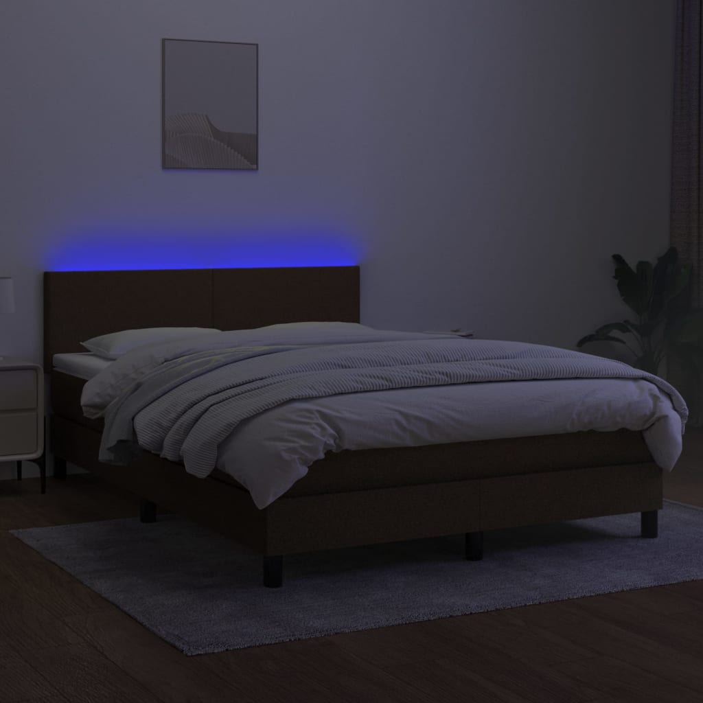 Sommier à lattes de lit matelas et LED Marron foncé 140x190 cm