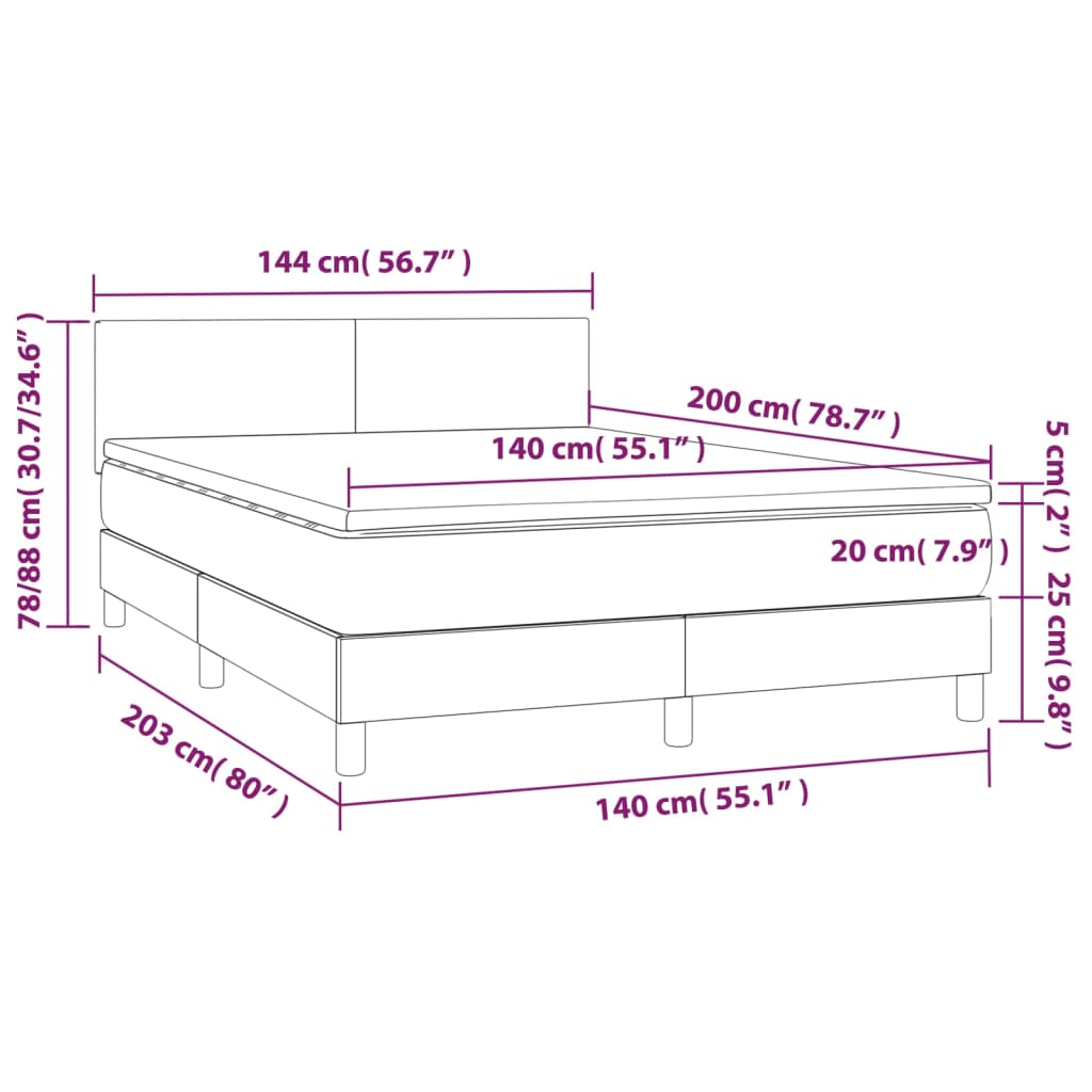 Sommier à lattes de lit avec matelas LED Taupe 140x200 cm Tissu