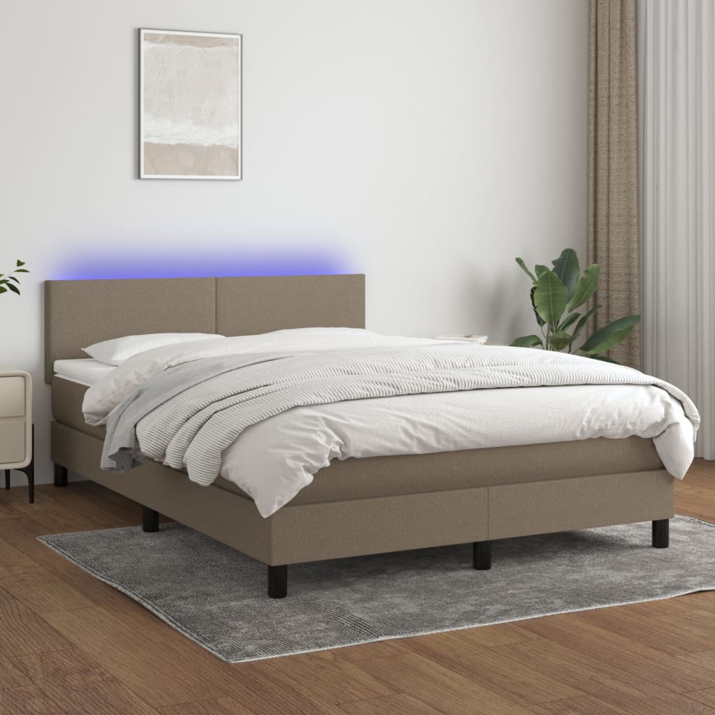 Sommier à lattes de lit avec matelas LED Taupe 140x200 cm Tissu