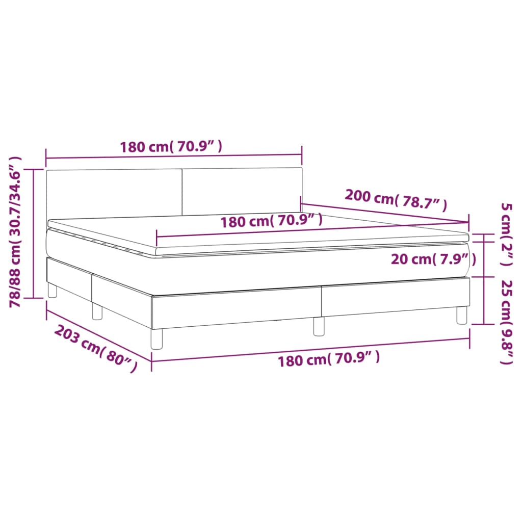 Sommier à lattes de lit matelas et LED Marron foncé 180x200cm