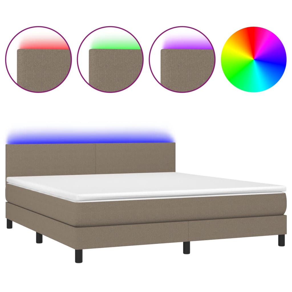 Sommier à lattes de lit avec matelas LED Taupe 180x200 cm Tissu