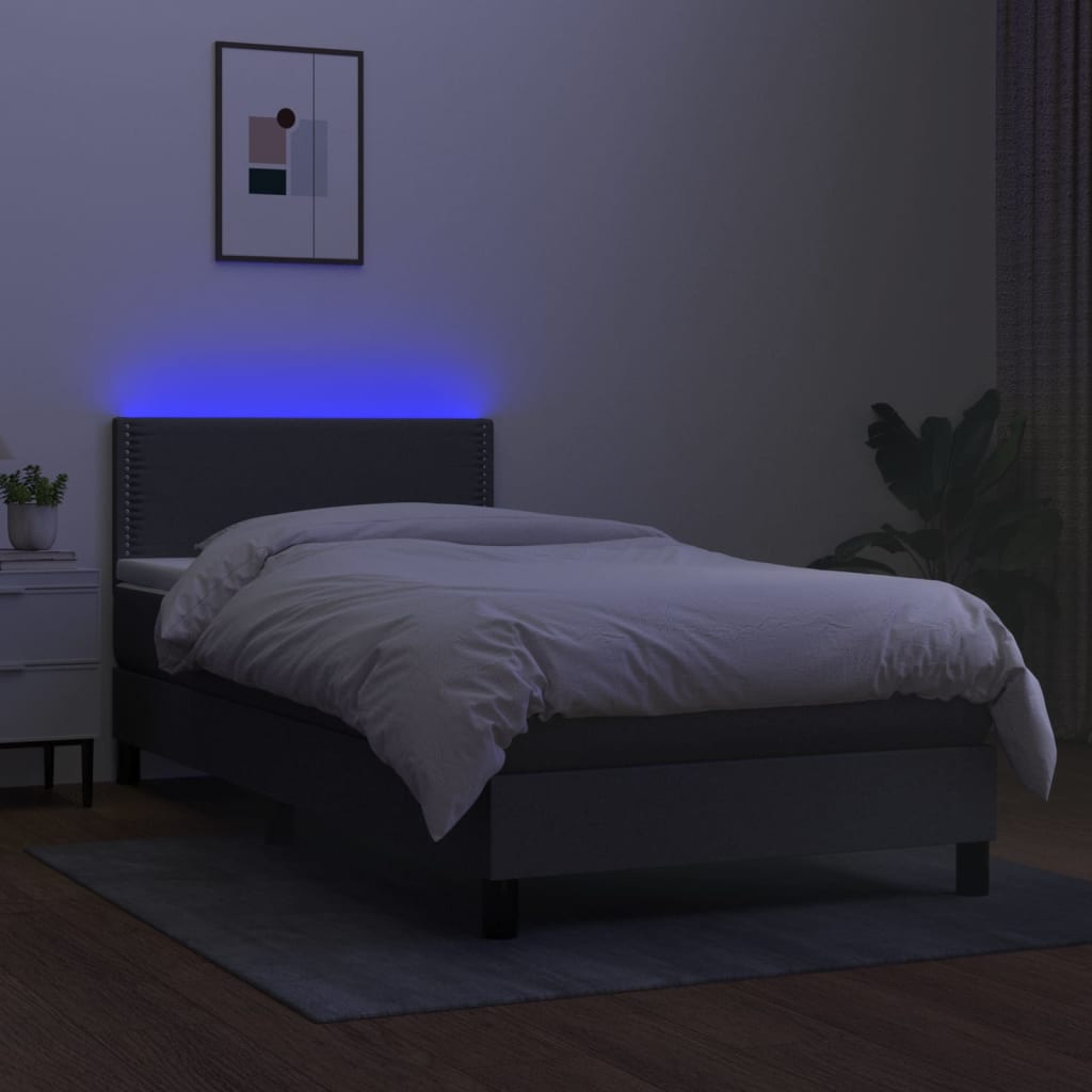 Sommier à lattes de lit avec matelas et LED Gris foncé 80x200cm