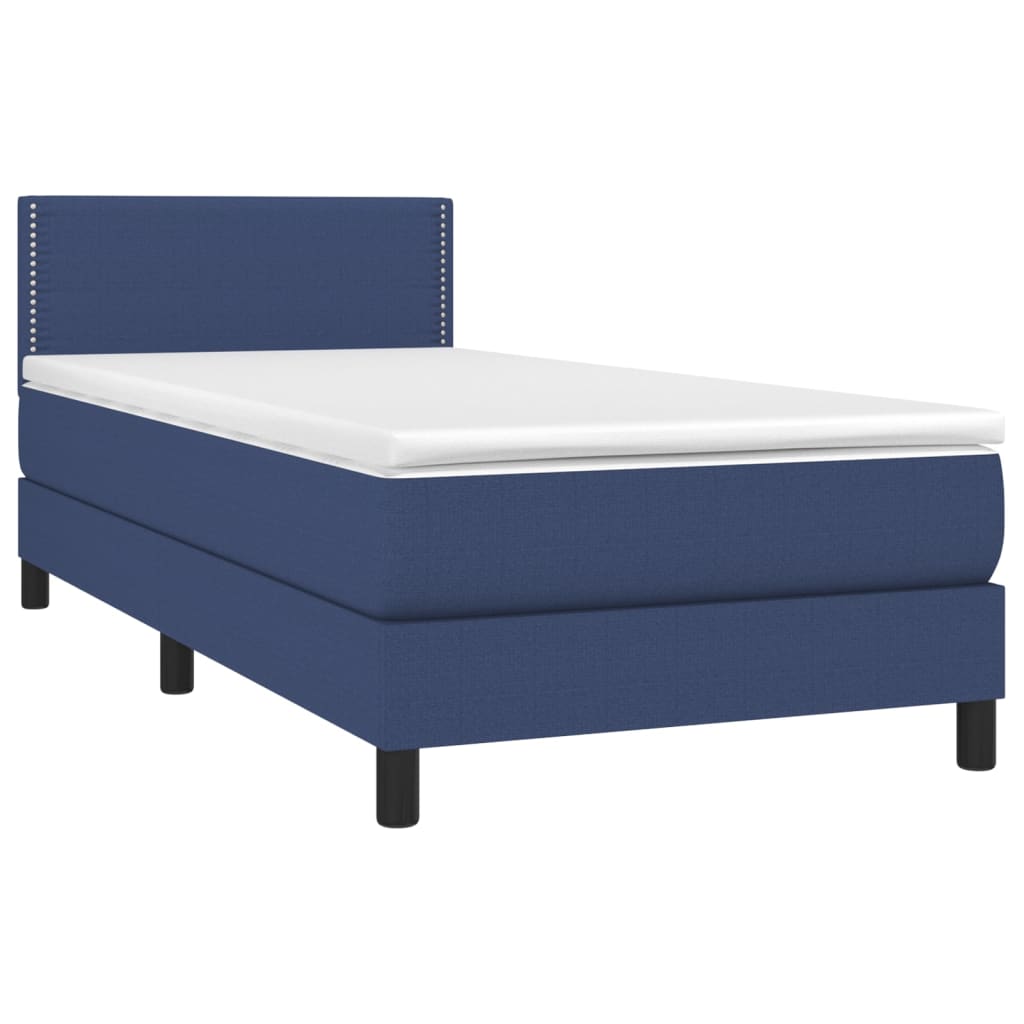 Sommier à lattes de lit avec matelas et LED Bleu 90x190cm Tissu