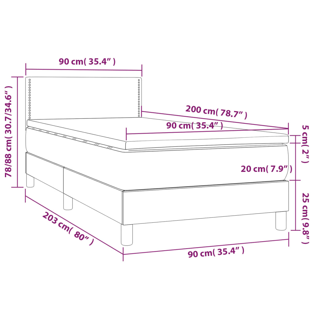 Sommier à lattes de lit avec matelas et LED Gris foncé 90x200cm