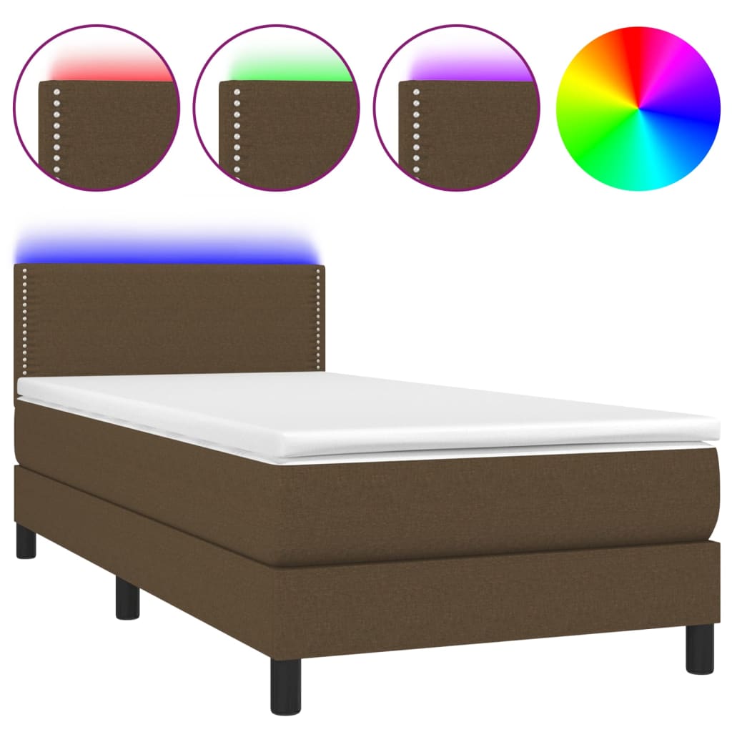 Sommier à lattes de lit matelas et LED Marron foncé 100x200cm