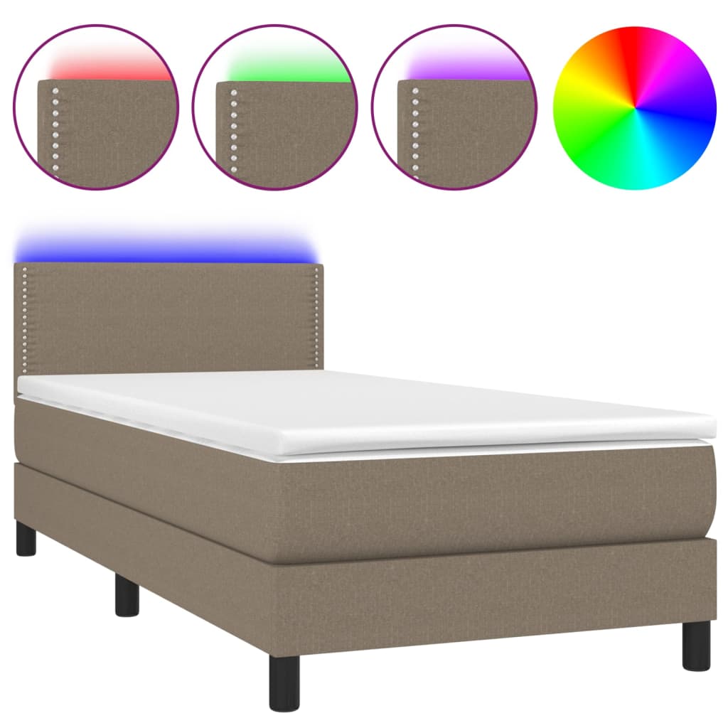 Sommier à lattes de lit avec matelas LED Taupe 100x200 cm Tissu