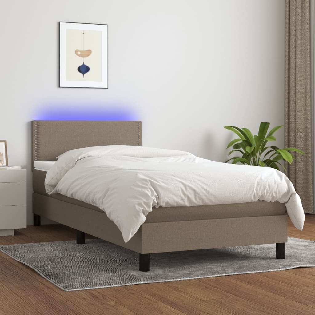 Sommier à lattes de lit avec matelas LED Taupe 100x200 cm Tissu