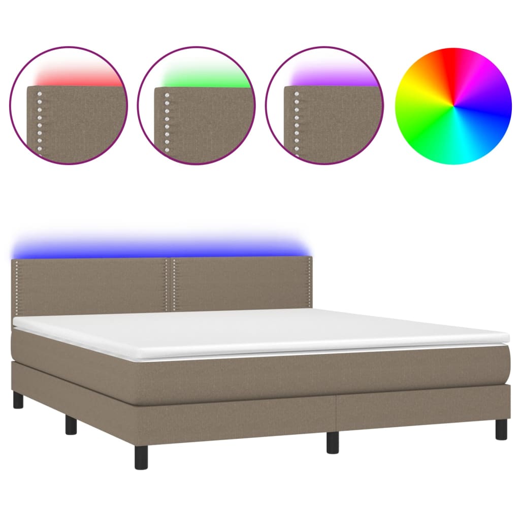 Sommier à lattes de lit avec matelas LED Taupe 160x200 cm Tissu