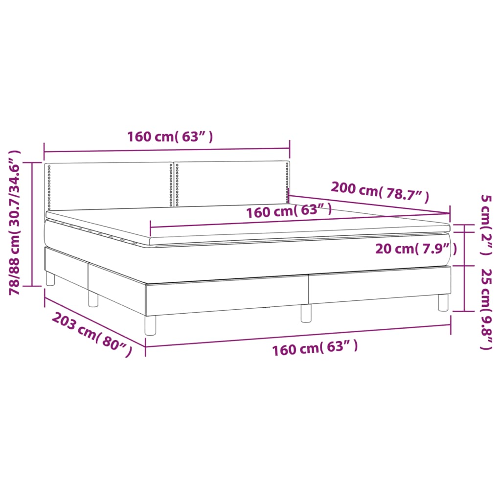 Sommier à lattes de lit avec matelas LED Taupe 160x200 cm Tissu