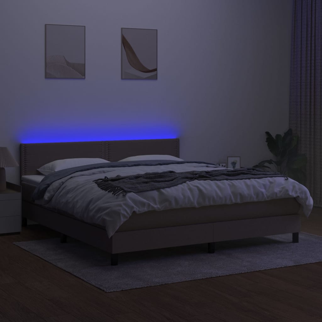 Sommier à lattes de lit avec matelas LED Taupe 180x200 cm Tissu