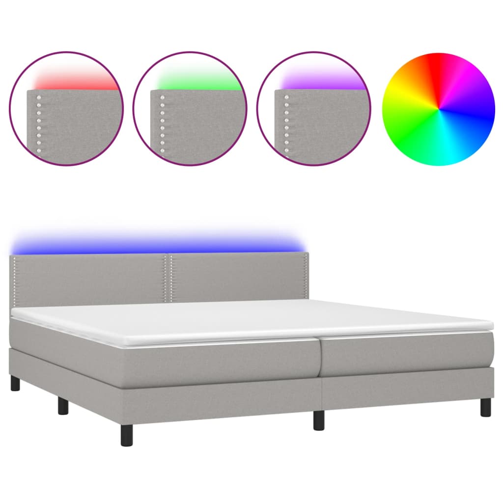 Sommier à lattes de lit matelas LED Gris clair 200x200 cm Tissu