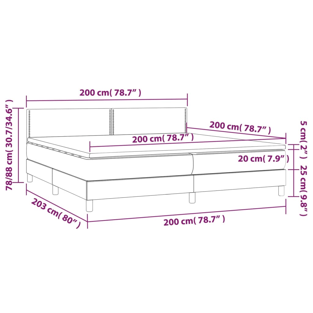 Sommier à lattes de lit et matelas et LED Noir 200x200 cm Tissu