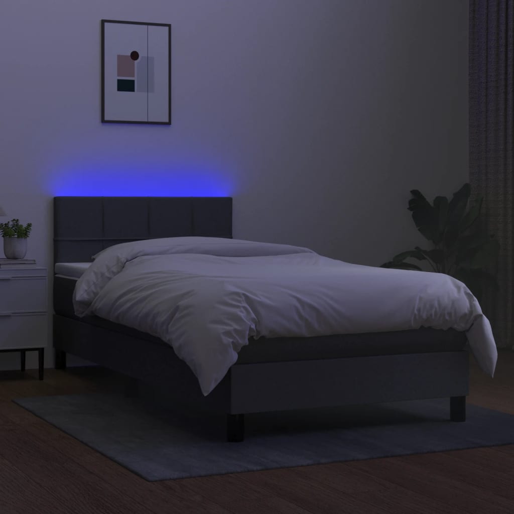 Sommier à lattes de lit avec matelas et LED Gris foncé 80x200cm