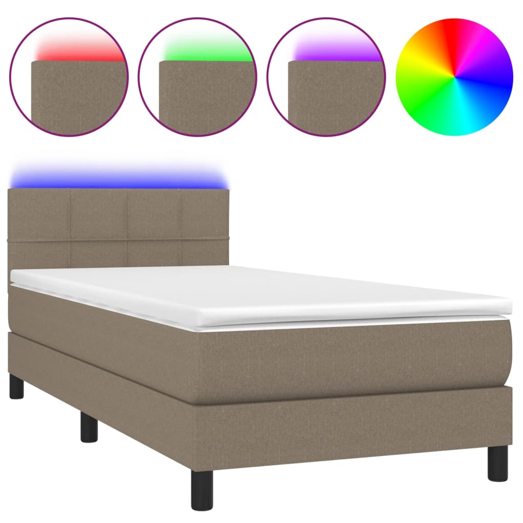 Sommier à lattes de lit avec matelas LED Taupe 80x200 cm Tissu