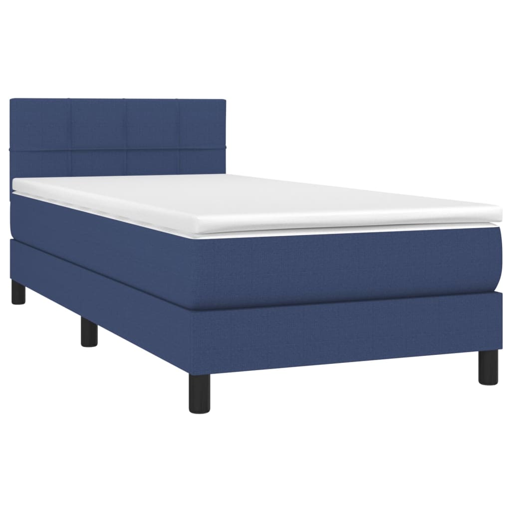 Sommier à lattes de lit avec matelas et LED Bleu 90x190cm Tissu