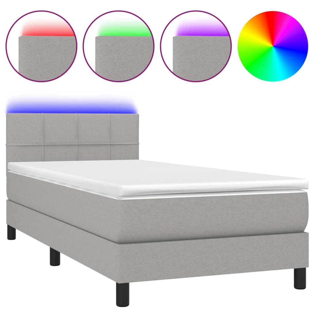 Sommier à lattes de lit matelas LED Gris clair 100x200 cm Tissu