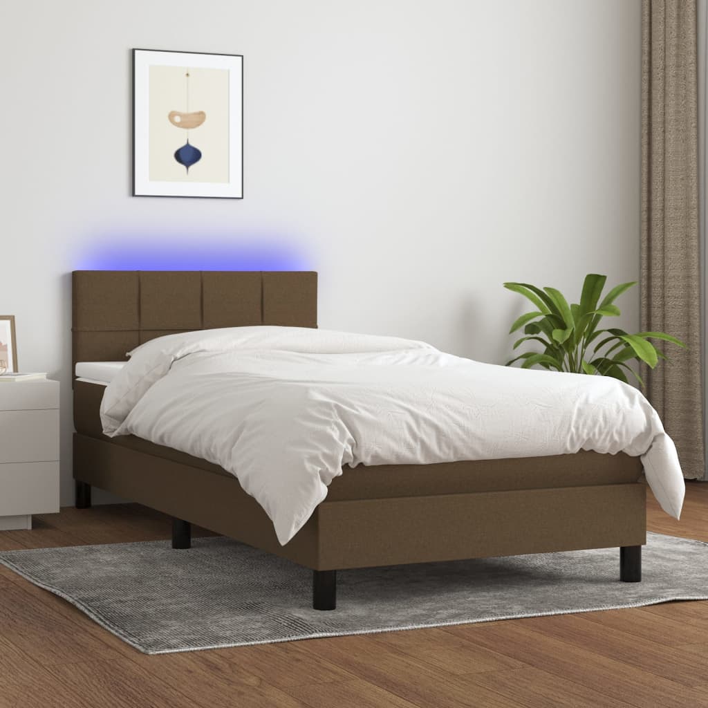 Sommier à lattes de lit matelas et LED Marron foncé 100x200cm