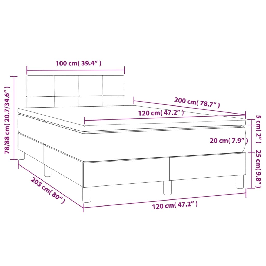 Sommier à lattes de lit matelas et LED Marron foncé 120x200 cm