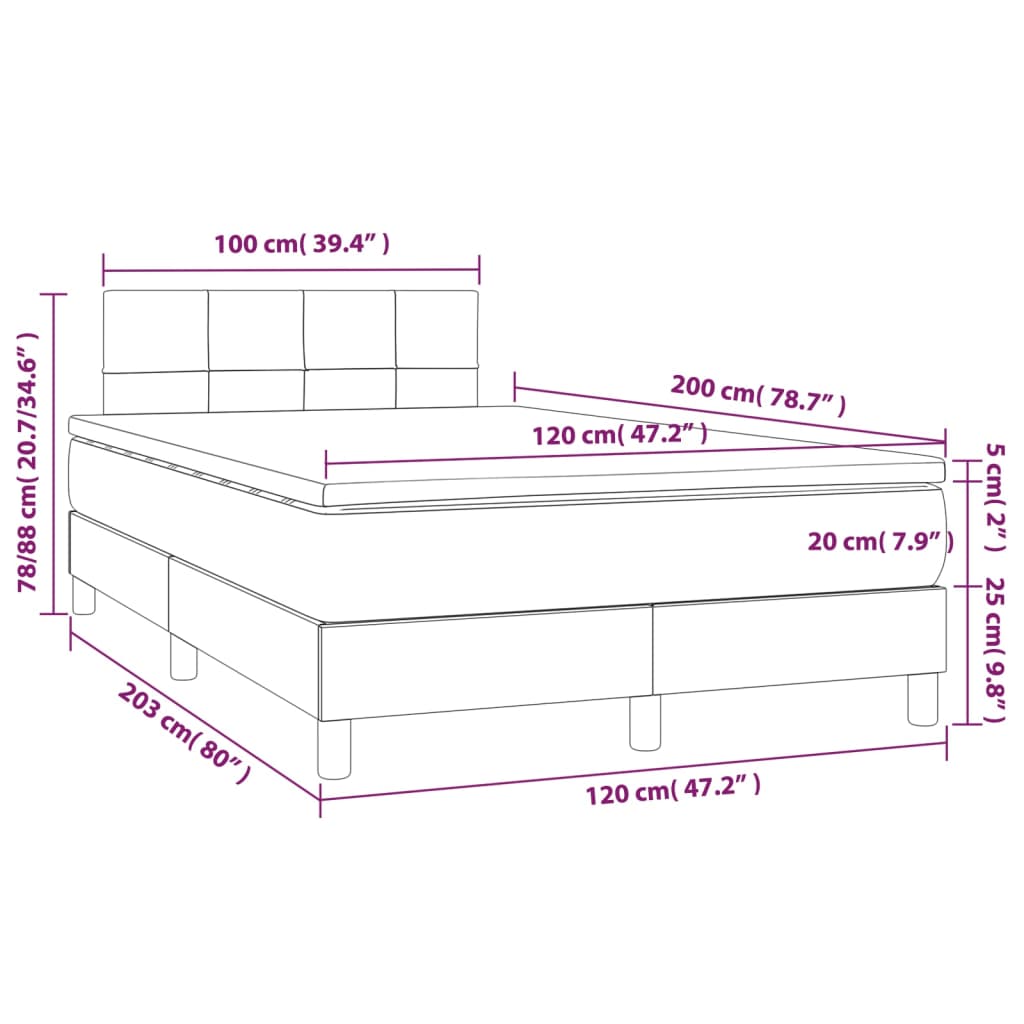 Sommier à lattes de lit avec matelas LED Taupe 120x200 cm Tissu