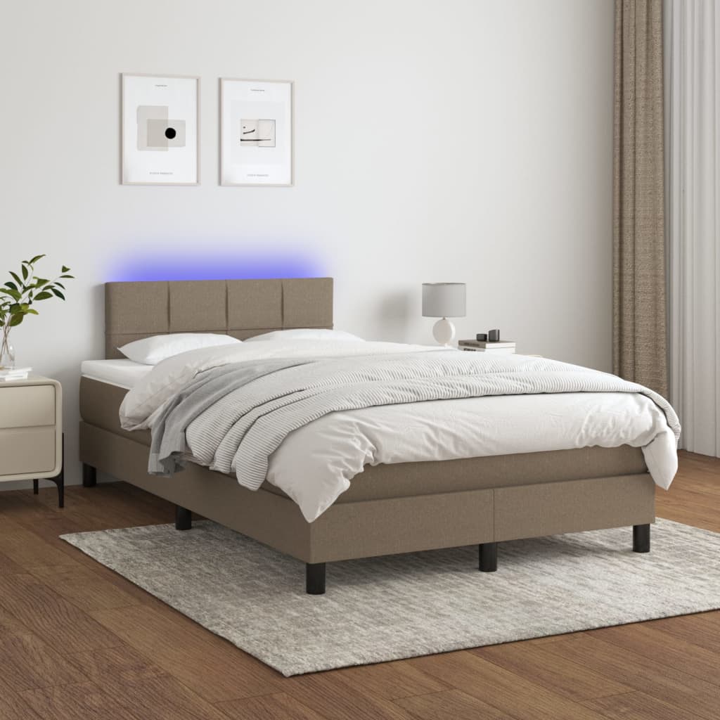 Sommier à lattes de lit avec matelas LED Taupe 120x200 cm Tissu