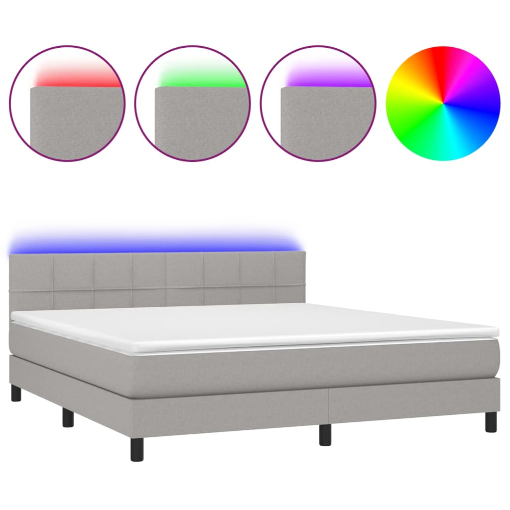 Sommier à lattes de lit matelas LED Gris clair 160x200 cm Tissu