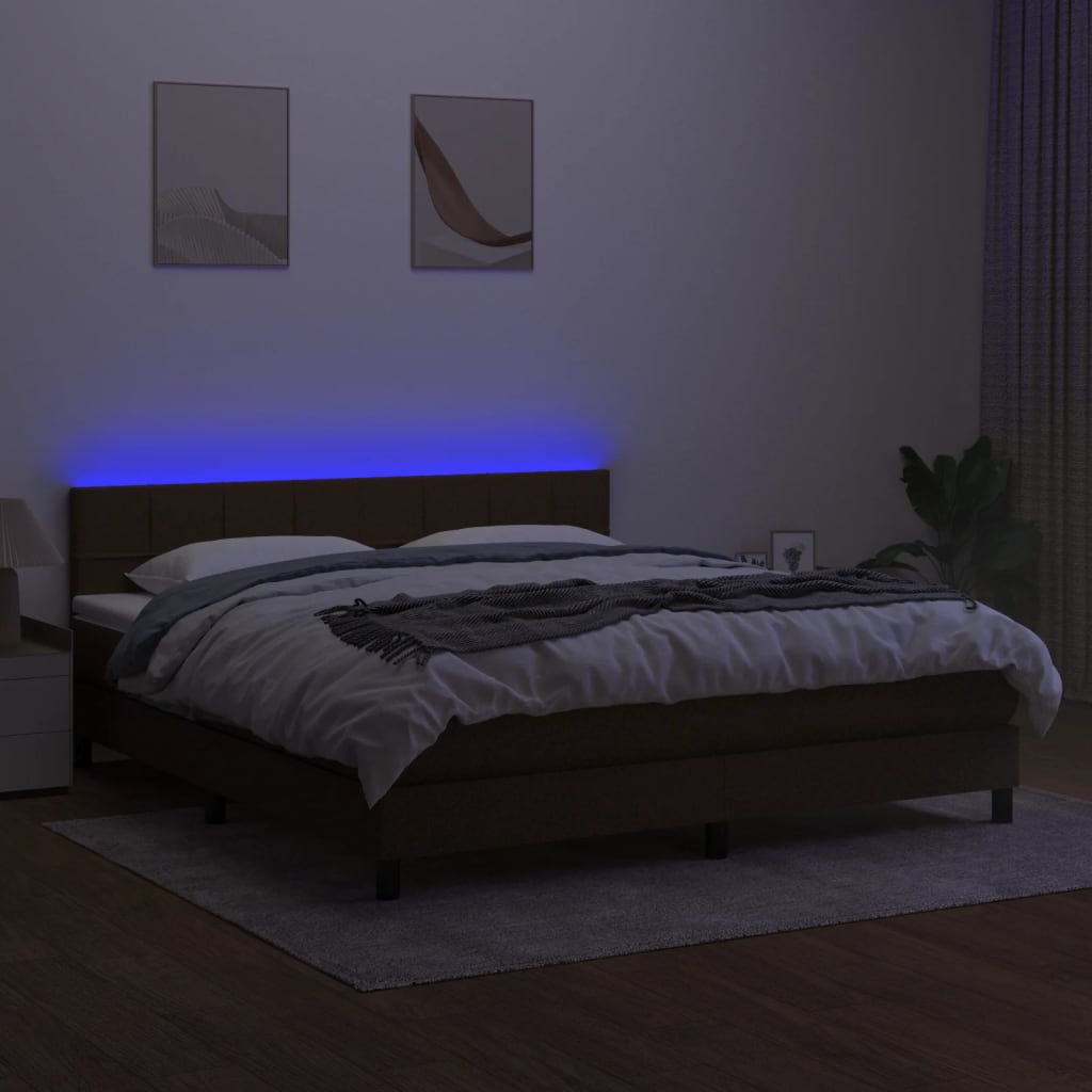 Sommier à lattes de lit matelas et LED Marron foncé 160x200 cm