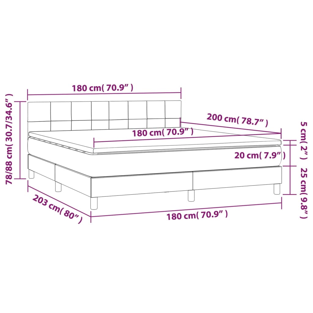 Sommier à lattes de lit avec matelas et LED Taupe 180x200 cm