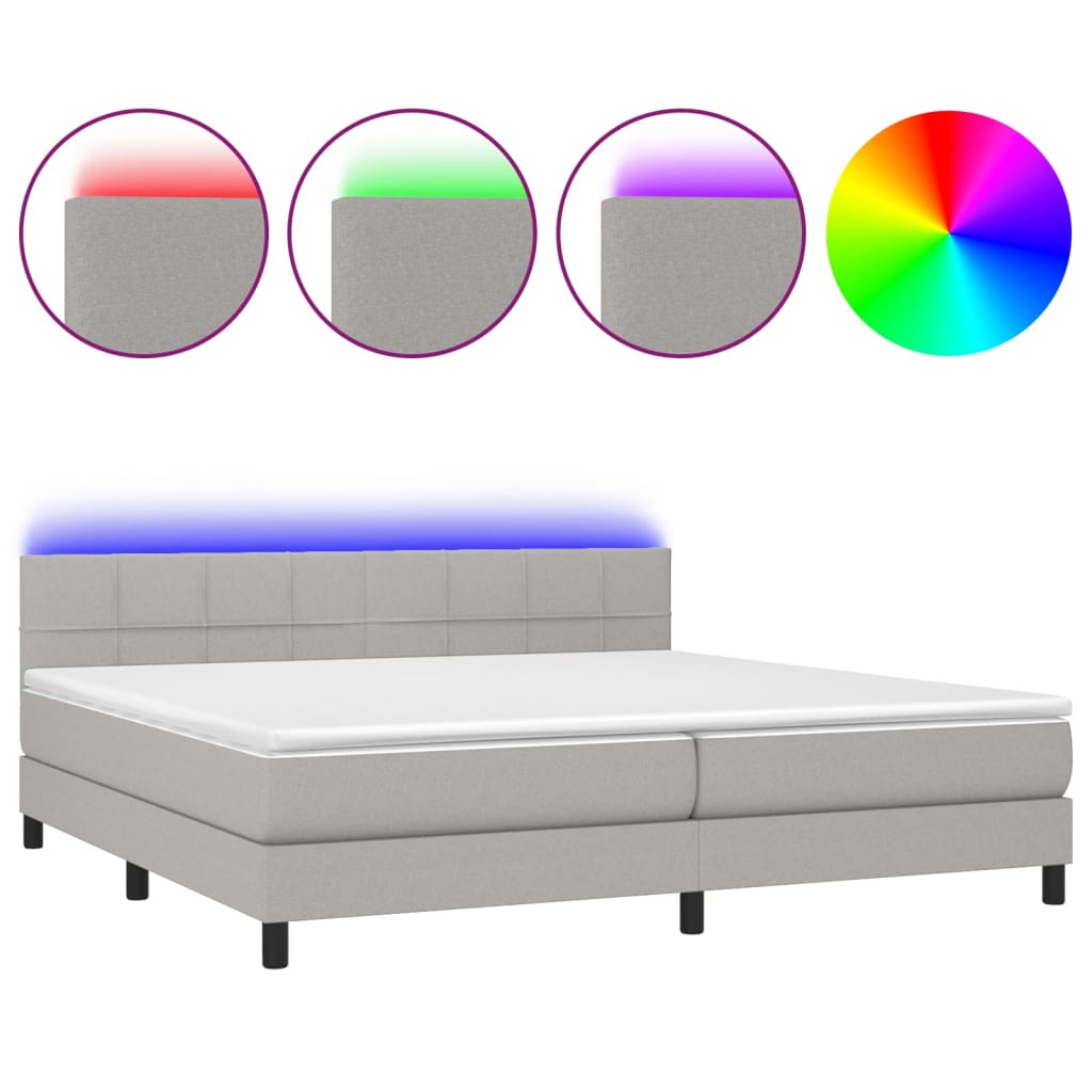 Sommier à lattes de lit matelas LED Gris clair 200x200 cm Tissu