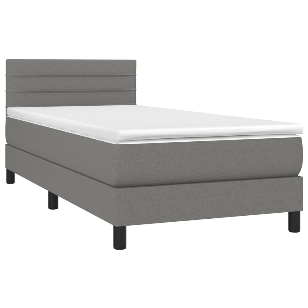 Sommier à lattes de lit avec matelas et LED Gris foncé 90x200cm