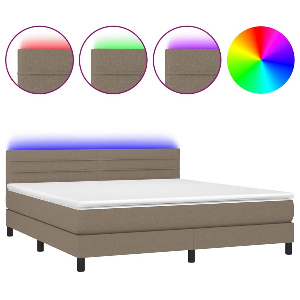 Sommier à lattes de lit avec matelas LED Taupe 180x200 cm Tissu