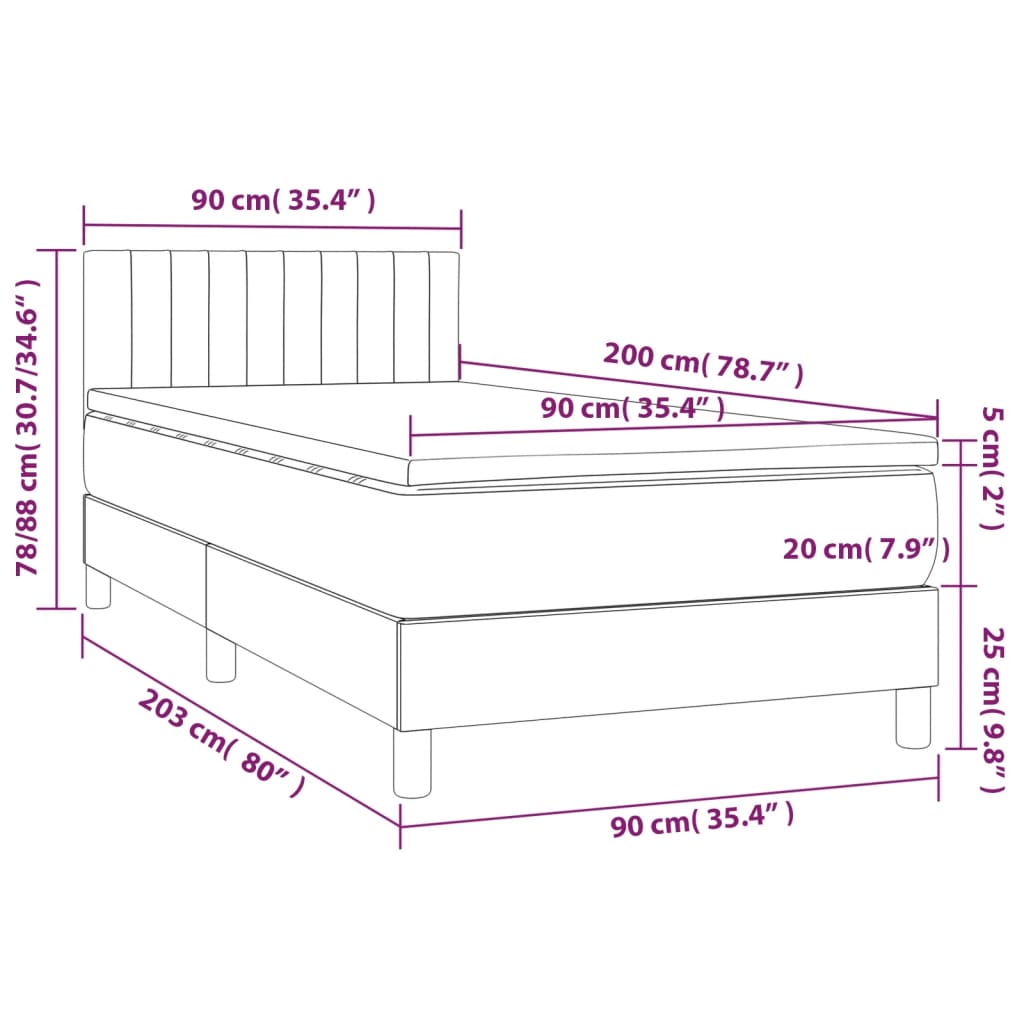 Sommier à lattes de lit avec matelas et LED Bleu 90x200cm Tissu