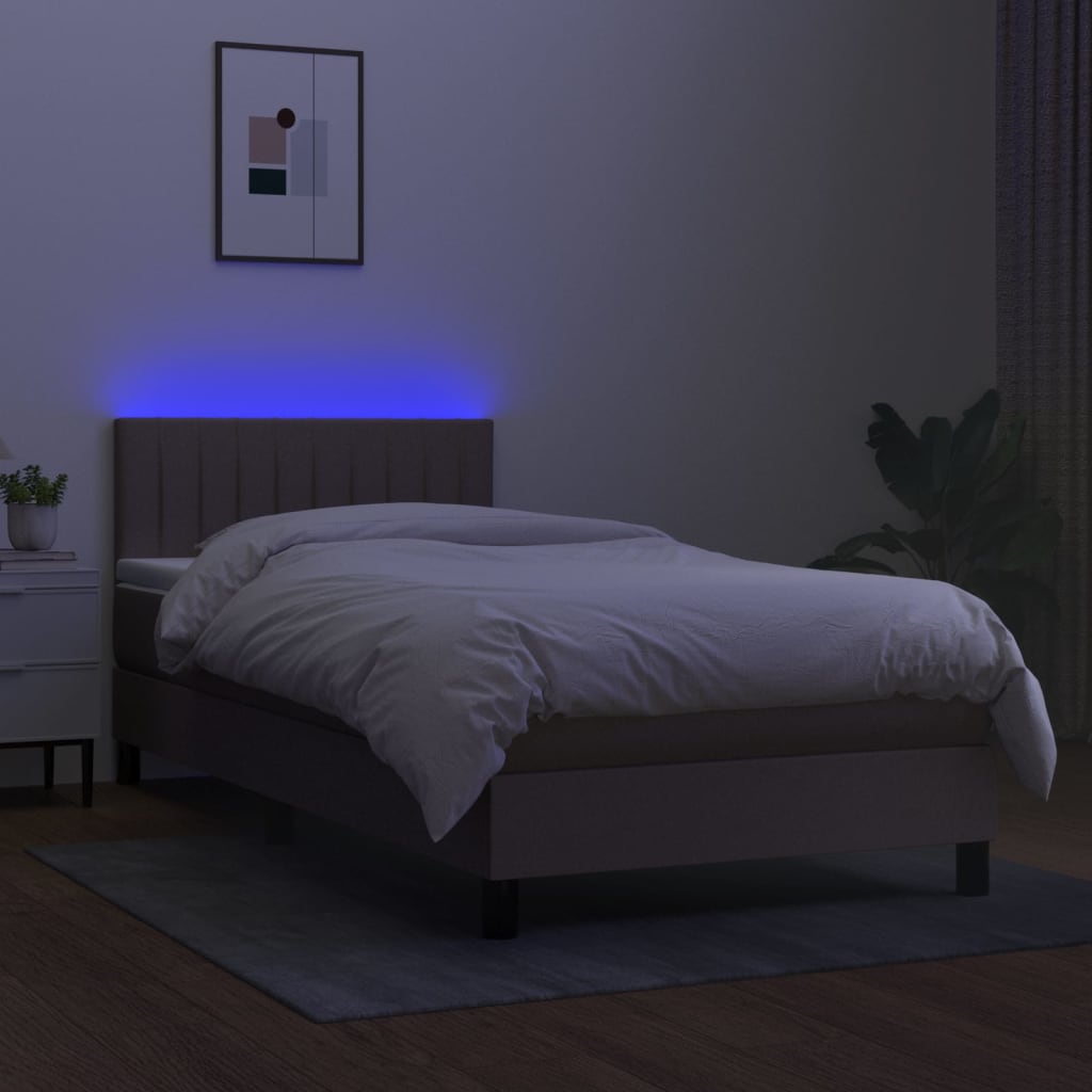 Sommier à lattes de lit avec matelas LED Taupe 100x200 cm Tissu