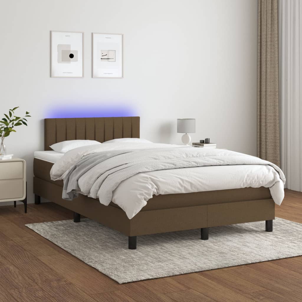 Sommier à lattes de lit matelas et LED Marron foncé 120x200 cm