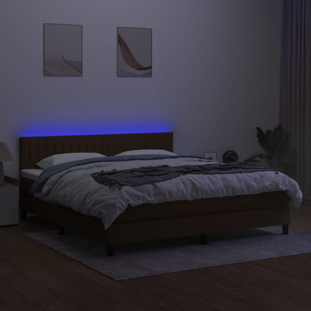 Sommier à lattes de lit matelas et LED Marron foncé 180x200cm