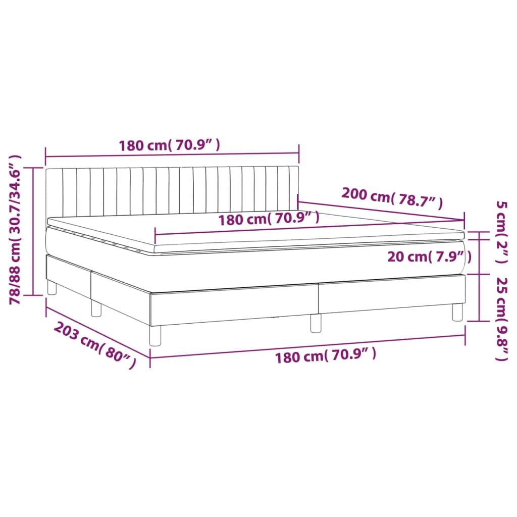 Sommier à lattes de lit matelas et LED Marron foncé 180x200cm